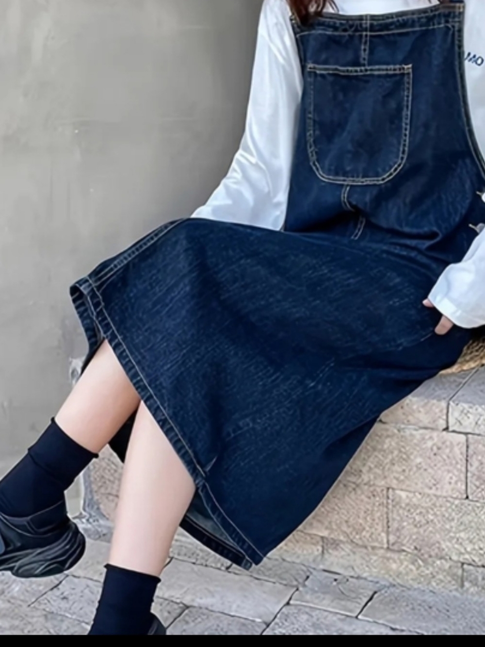 Denim Midi Jumper Dress in Blue Like New